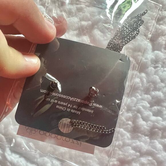 NWT paparazzi supernova novelty black stud earrings big clear gems dangle chains - Picture 2 of 3